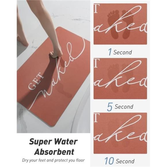 Super Cute - Quick Dry Bath mat 'Get Naked' Non Slip-Bathroom Rug 17" x 24" - Picture 3 of 6